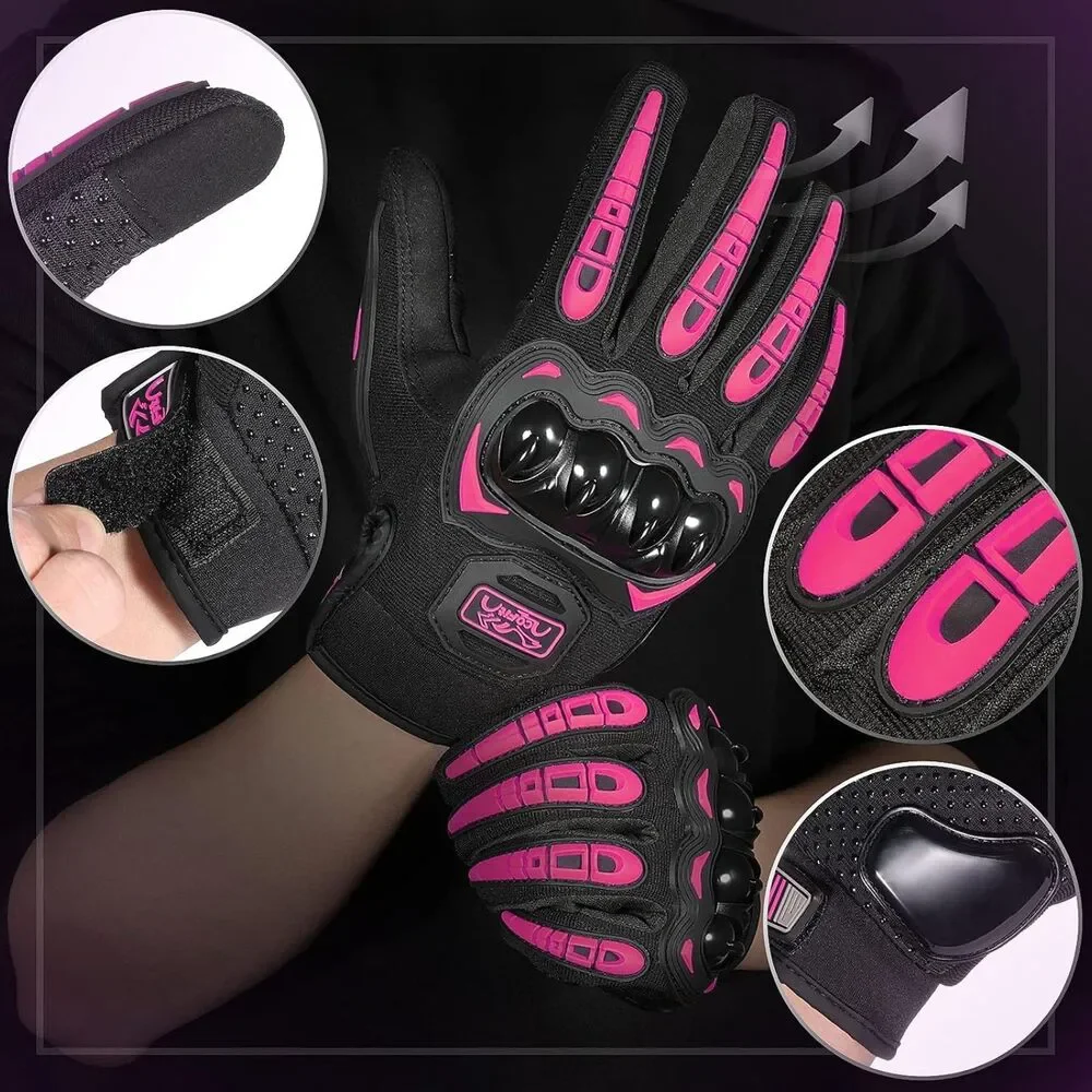 cofit Breathable Touchscreen Motorcycle Gloves Hard Knuckle Prot| Pink (Size L)